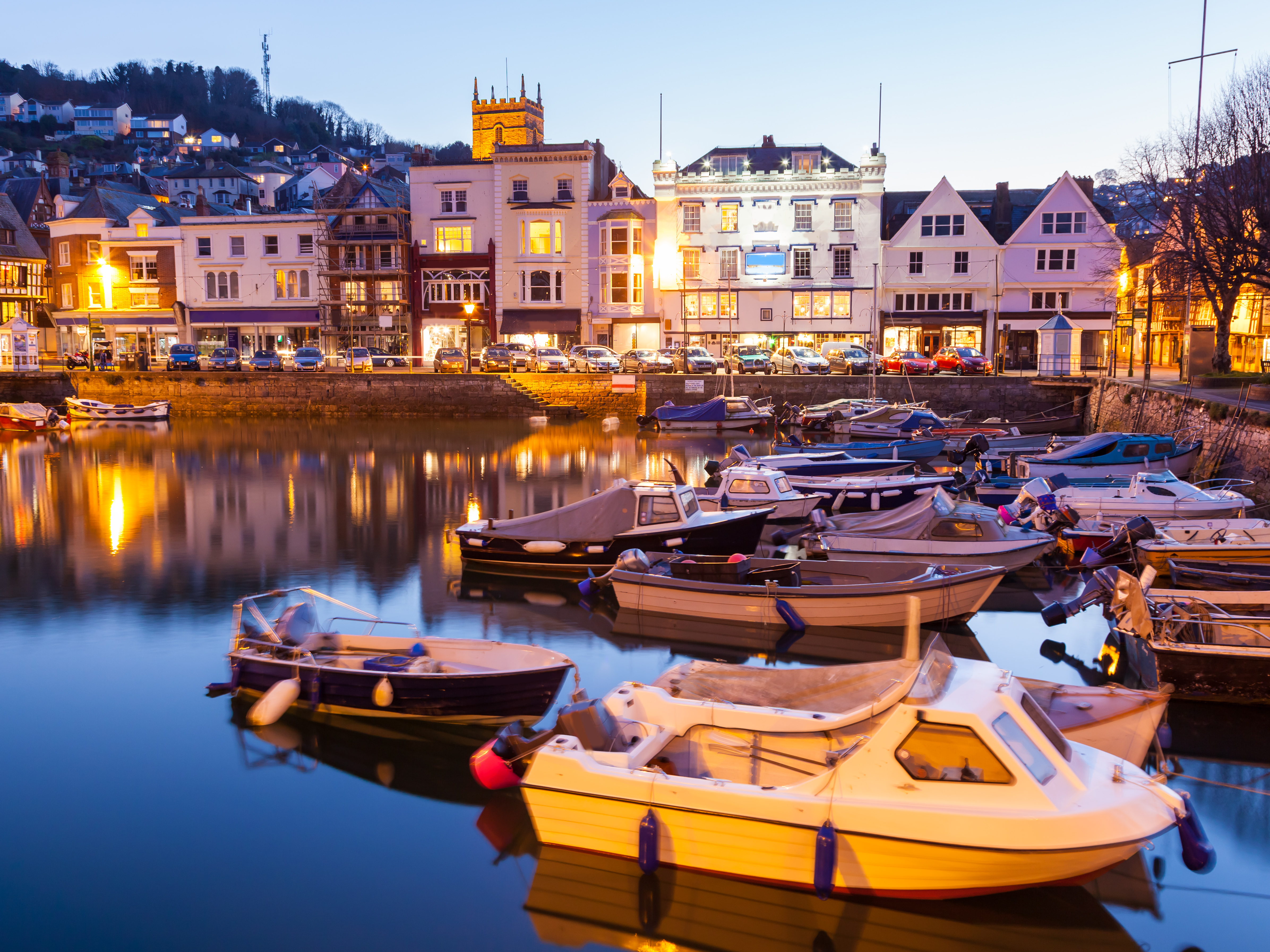 Harbour escape — waterside town and peaceful boats