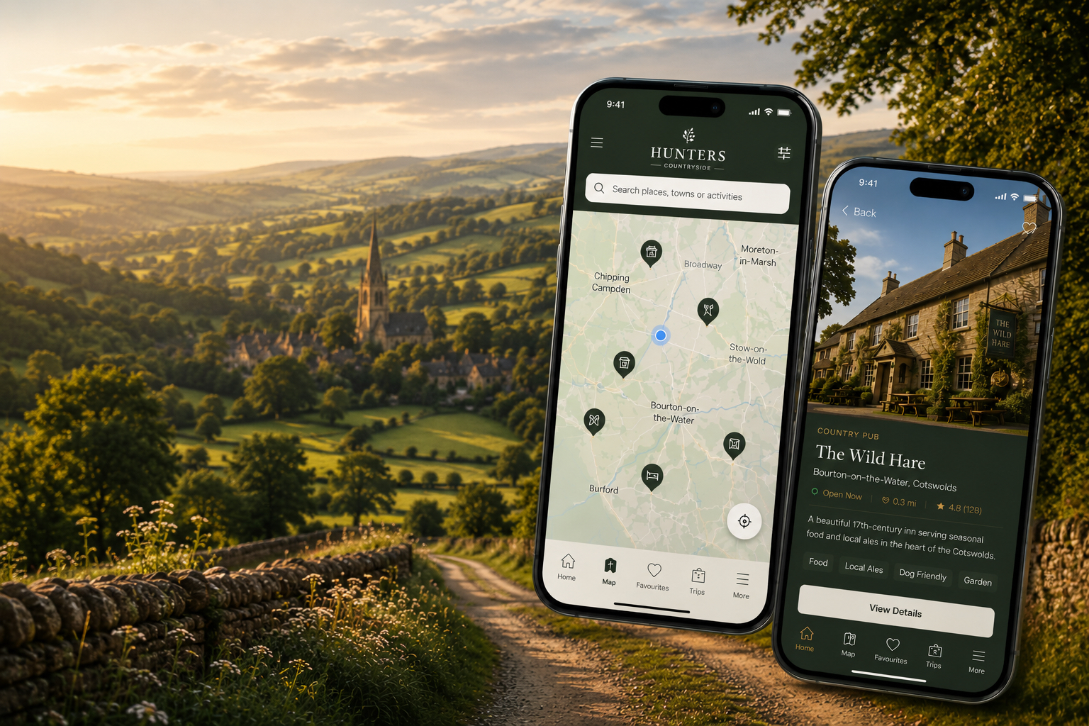 Rolling British countryside at golden hour — Hunters Countryside